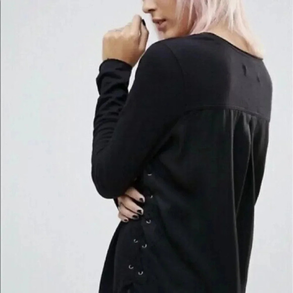 Blank NYC Linen Blend V-Neck Long Sleeve Tunic Top M Assymetric Black Grunge Y2K - Picture 3 of 11